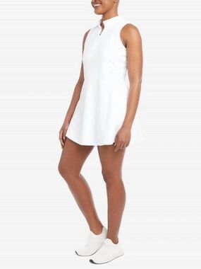 Danskin Women's White Sleeveless Half-Zip Athletic Golf Tennis Dress with Pocket